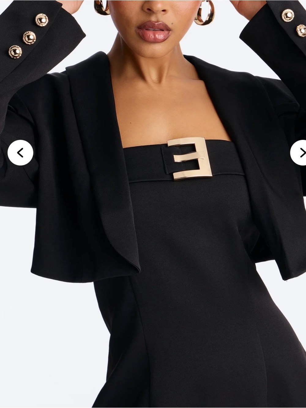 Black Strapless Dress with Gold Buckle Detail